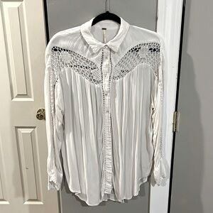 White Free People Macrame Boho Blouse